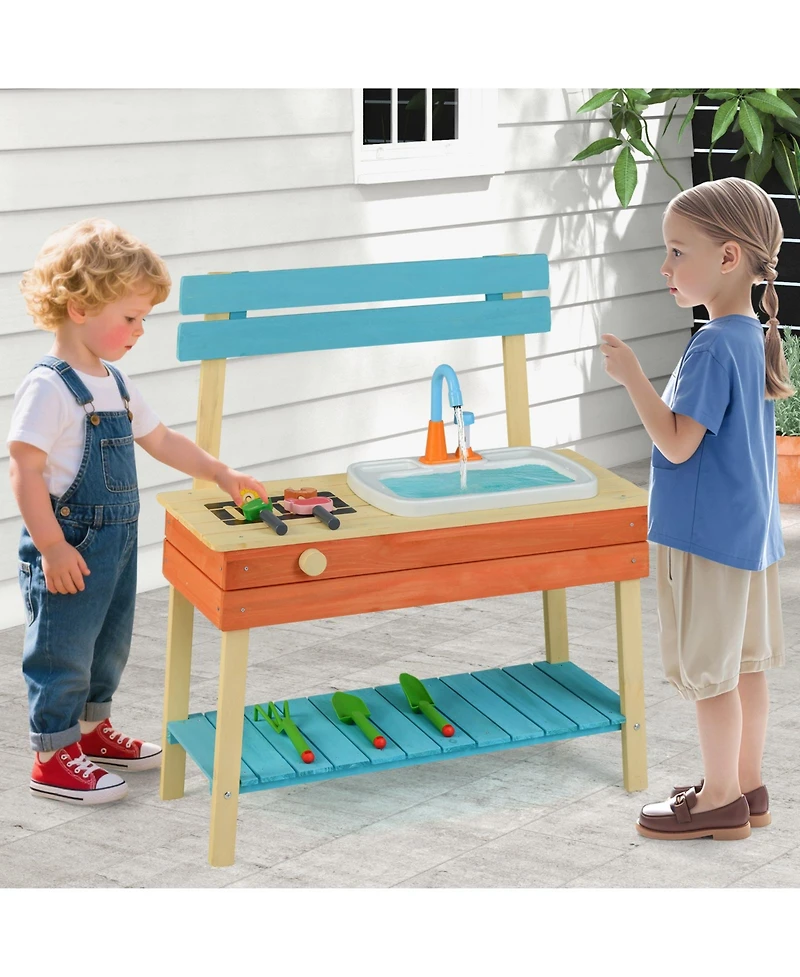 Slickblue Wooden Kids Kitchen Playset Chef Pretend Mud Kitchen Set