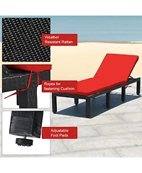 Gouun Wicker Sun Lounger with 7-Position Adjustable Backrest and Dual Cushion Covers