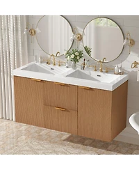Sillysis 47 Inch Double Sink Bathroom Vanity Wall Mounted, Soft Close Drawers, Ample Storage, Smc Countertop and Wood Grain Mdf Cabinet