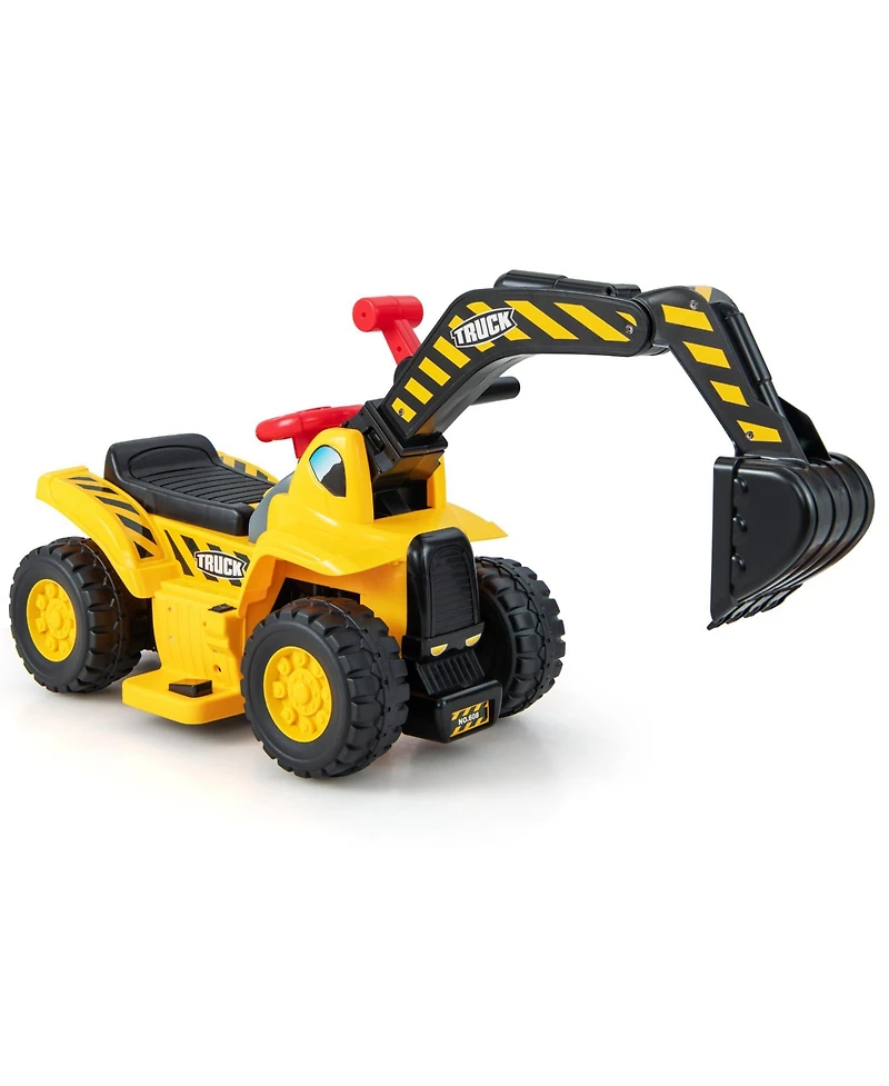 Slickblue Ride On Excavator 6V for Kids with Fun Digger and Basketball Hoop-Yellow