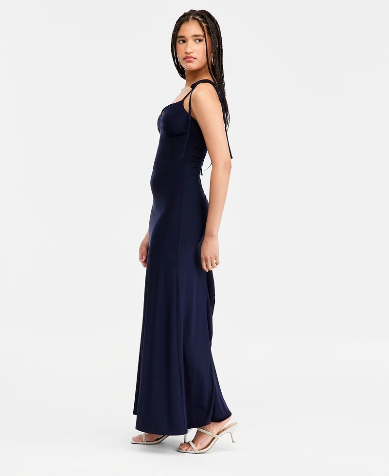 Jump Juniors' Shirred-Back Tie-Strap Long Dress