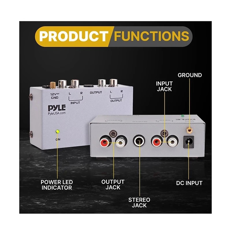 Pyle Ultra Compact Phono Turntable Preamp - Dc 12V Adapter Included