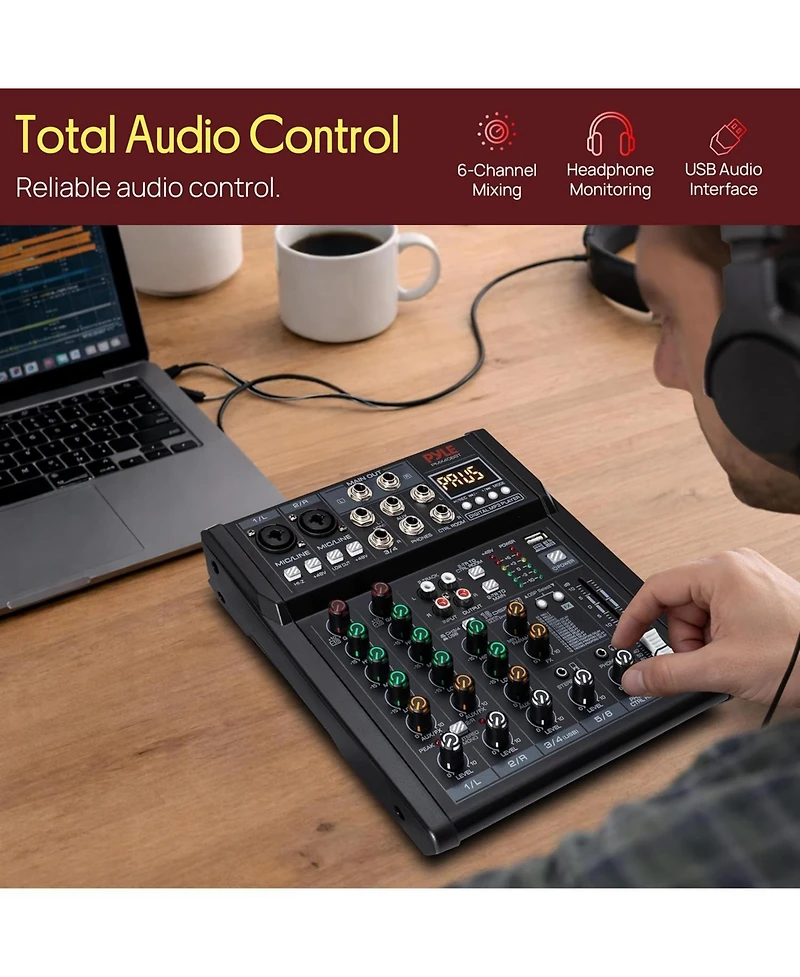 Pyle 6-Channel Bluetooth Studio Mixer with Dsp Effects