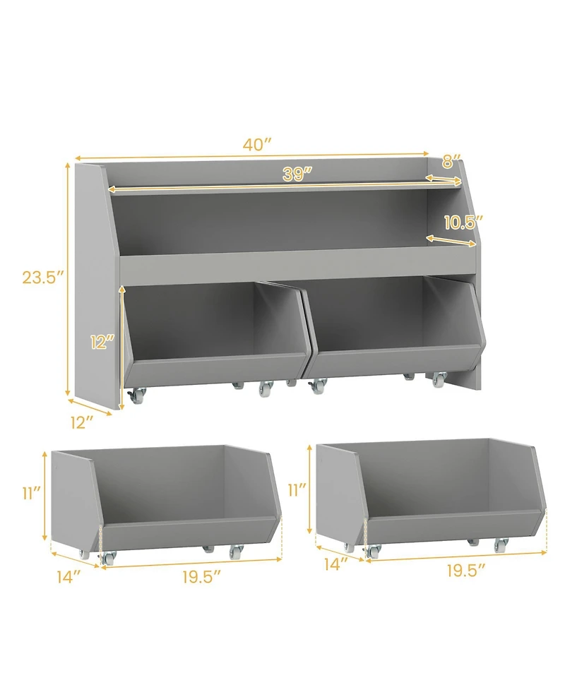 Gouun Kids Toy Storage Organizer Wooden Bookcase with 2 Movable Drawers