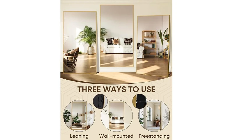 Antok Full Length Mirror 81"x41" Oversized Floor Mirror for Living Room Cloakroom Gold Rect Style