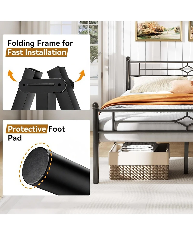 Sailvan Metal Platform Bed Frame with Headboard and Underbed Storage