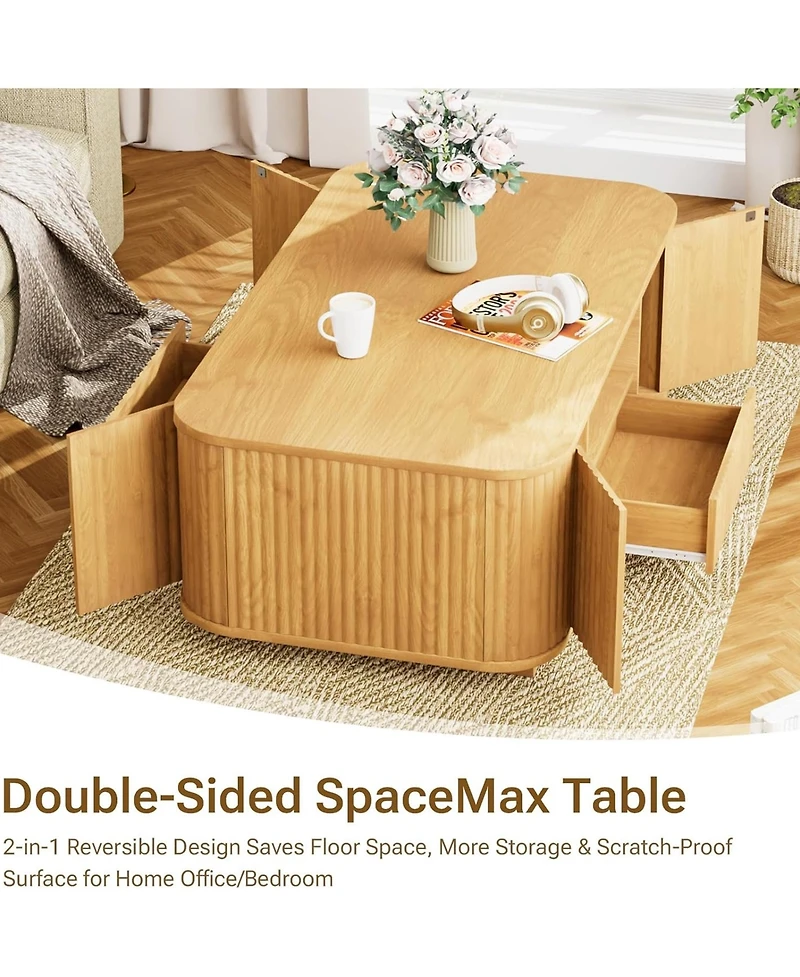 Rainsken 46.5" Fluted Wooden Oval Coffee Table