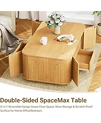 Rainsken 46.5" Fluted Wooden Oval Coffee Table