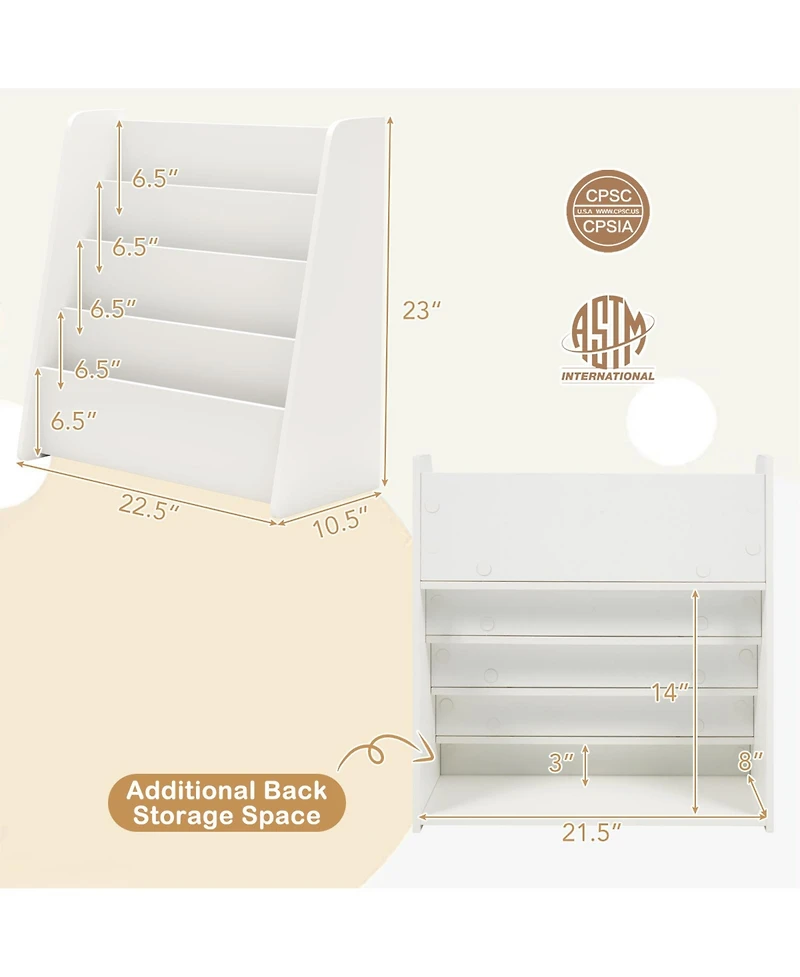Gouun 4-Tier Kids Bookshelf with Deep Compartments for Bedroom