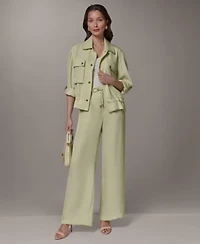 Donna Karan New York Womens Collared Jacket Ripple Wide Leg Pants
