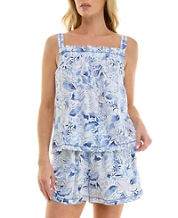 Roudelain Women's Printed Top and Mid-Rise Shorts, 2Pc Set