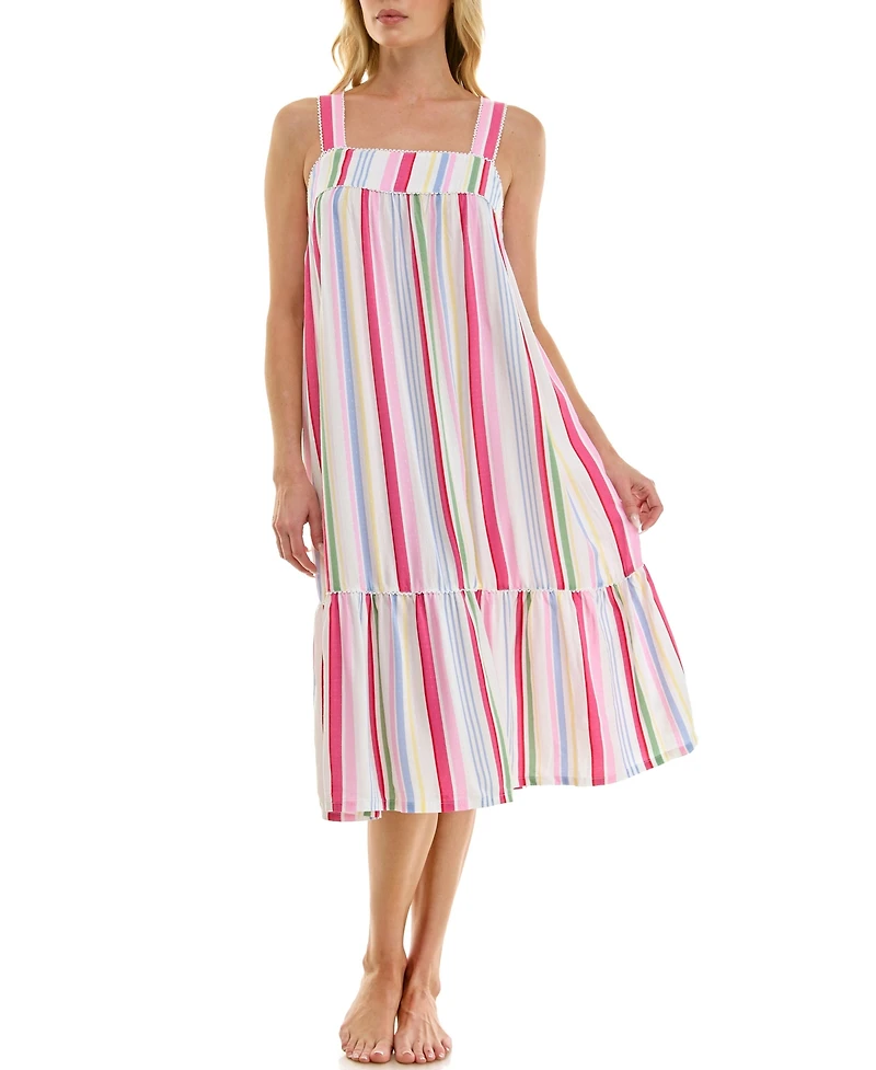 Roudelain Women's Sleeveless Square Neck Tiered Nightgown