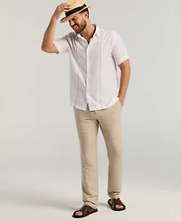 Cubavera Men's Pick Stitch Panel Short Sleeve Button-Down Shirt