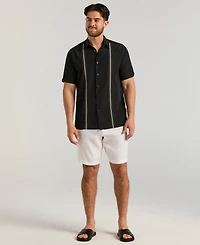 Cubavera Men's Pick Stitch Panel Short Sleeve Button-Down Shirt