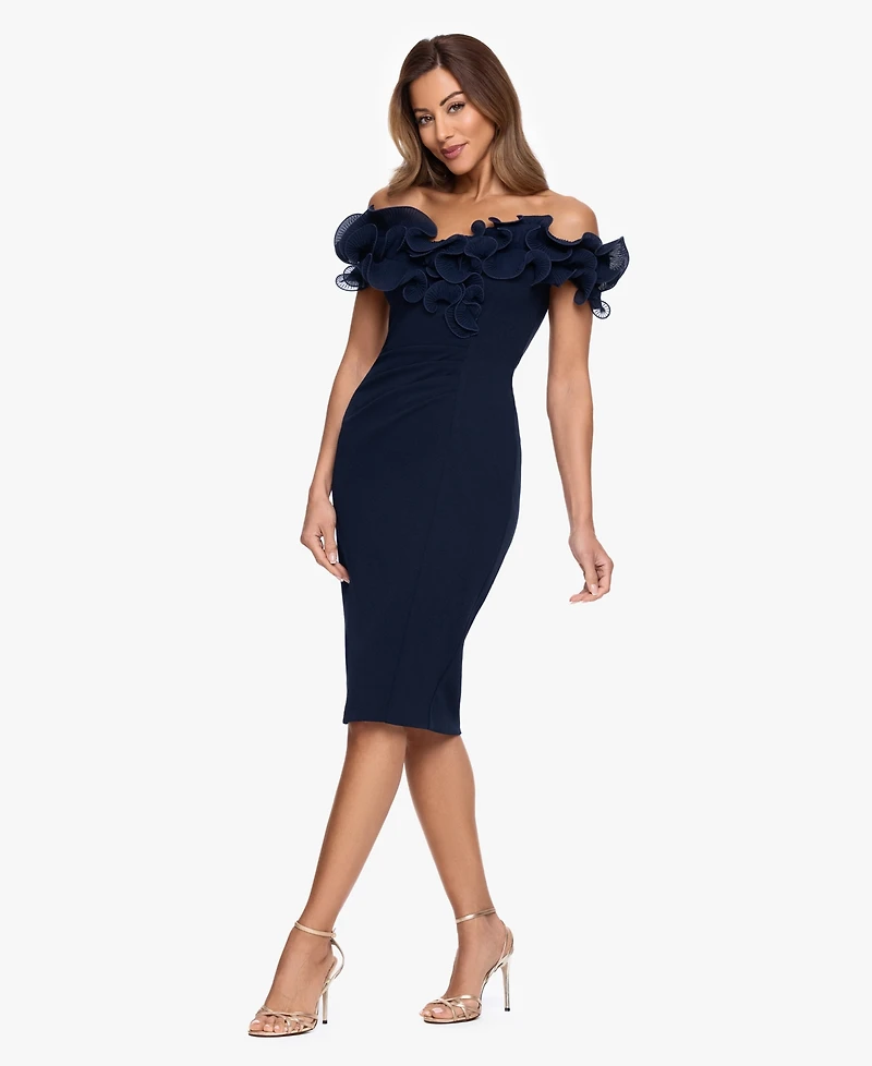 Xscape Women's Ruffled Off-The-Shoulder Scuba Crepe Dress
