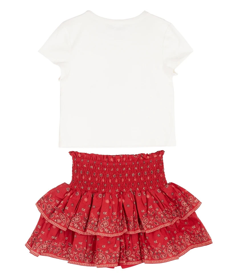 Tween Diva Girls' 7-16 Star-Print Top, Smocked Skirt and Necklace, 3-Piece Set