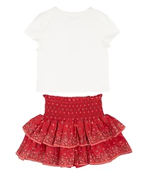 Tween Diva Girls' 7-16 Star-Print Top, Smocked Skirt and Necklace, 3-Piece Set