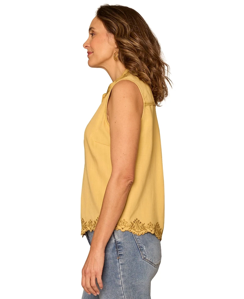Democracy Petite Collared Sleeveless Half Placket Top