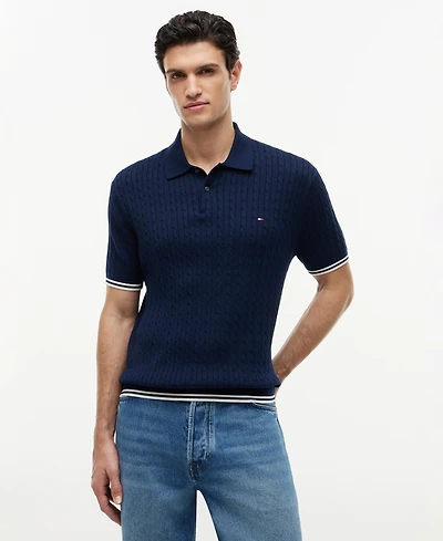 Tommy Hilfiger Men's Cable Knitted Short-Sleeve Polo Shirt