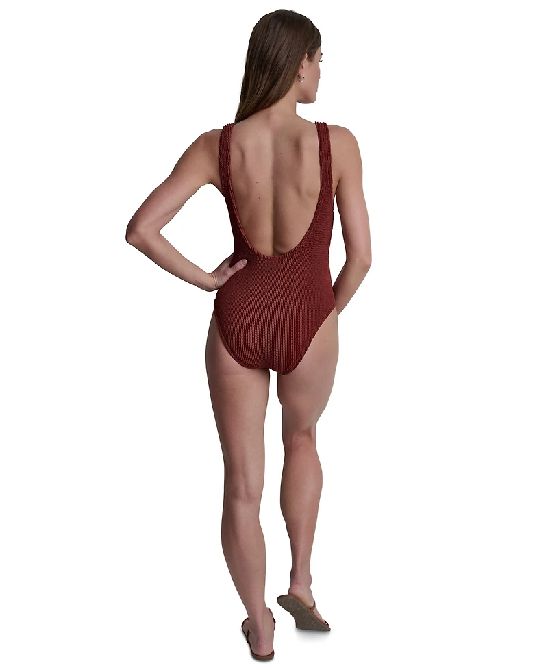 Dkny Women's Stretch Island Ring Detail One-Piece Swimsuit