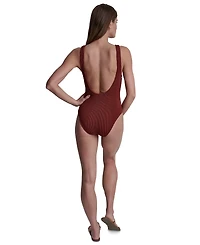Dkny Women's Stretch Island Ring Detail One-Piece Swimsuit