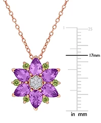 Macy's Amethyst (2-1/10 ct. t.w.), Peridot (1/4 ct. t.w.) & Diamond (0.04 ct. t.w.) Pendant Necklace in 18k Rose Gold Flash Plated Sterling Silver