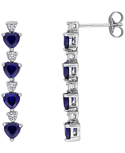 Macy's Created Blue Sapphire (2-1/6 ct. t.w.) & White (1/3 Drop Earrings Sterling Silver (Also Available Pink Sapphir