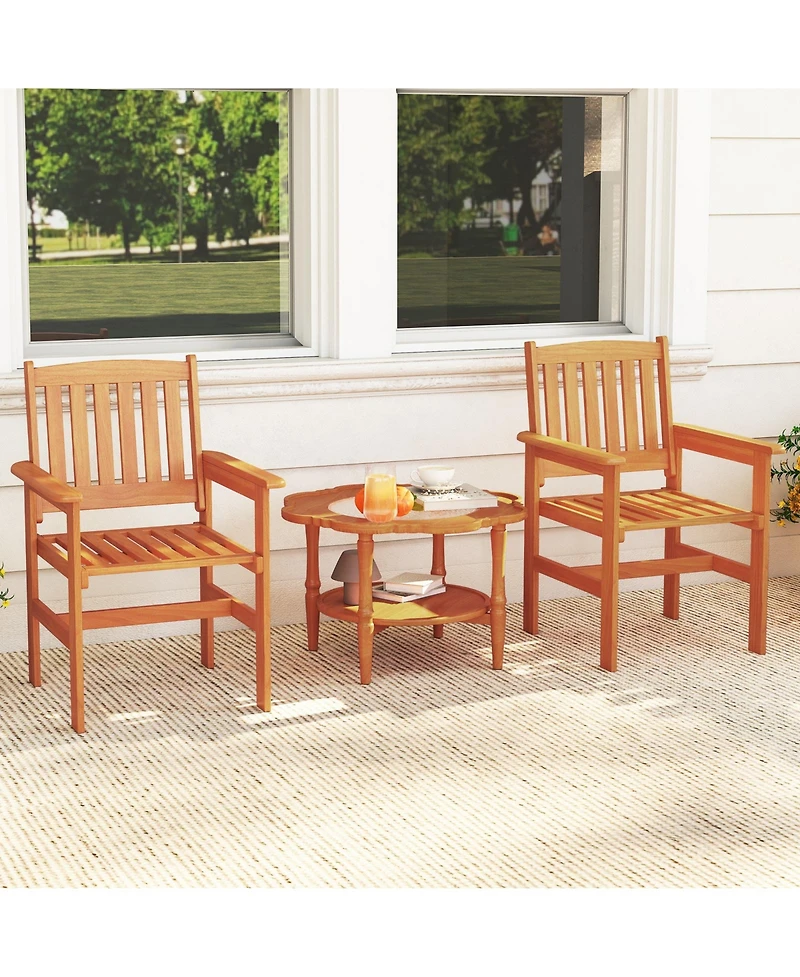 Slickblue Set of 2 Wooden Patio Chairs with Comfortable Inclined Backs