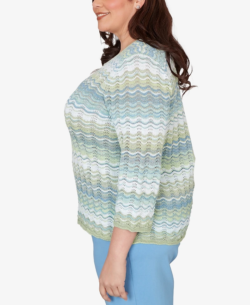 Alfred Dunner Plus St. Augustine Textured Space Dye Split Neck Sweater