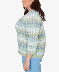 Alfred Dunner Plus St. Augustine Textured Space Dye Split Neck Sweater