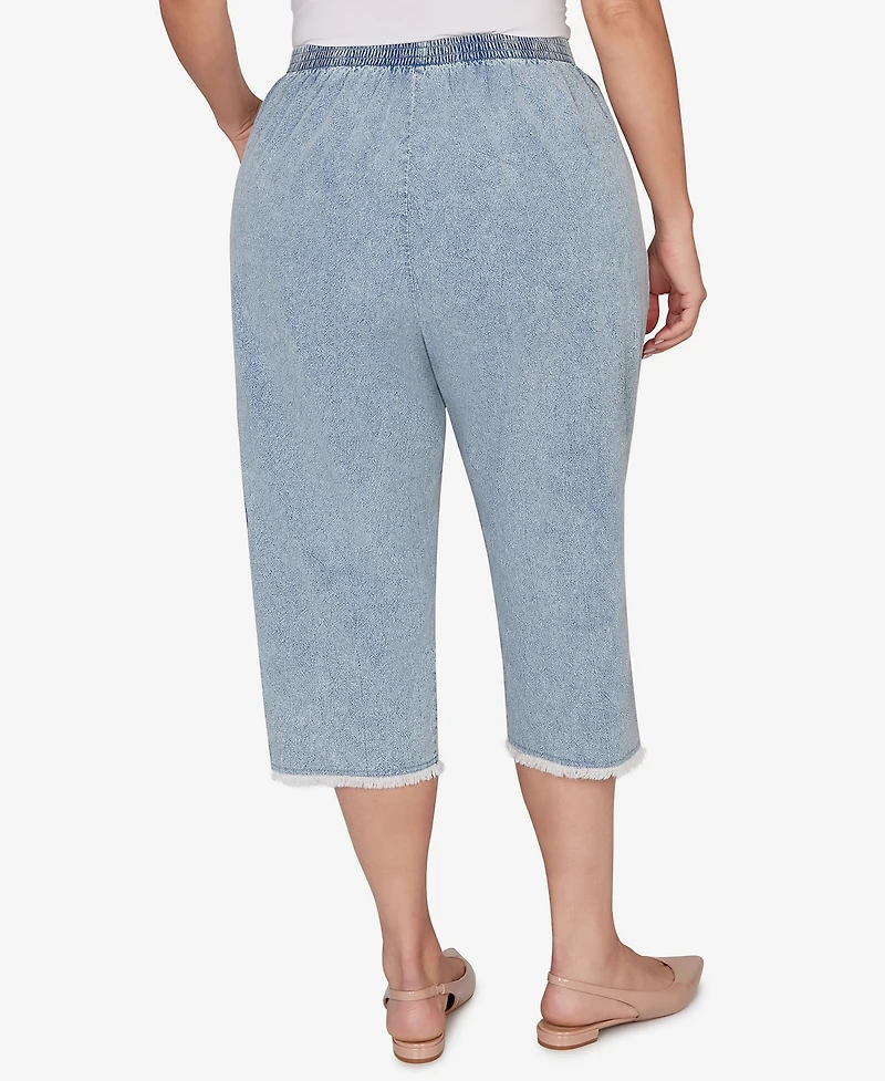 Alfred Dunner Plus Out of the Blue Fringe Denim Patch Pocket Capri Pants