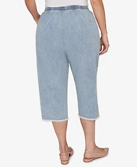 Alfred Dunner Plus Out of the Blue Fringe Denim Patch Pocket Capri Pants