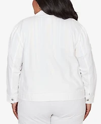 Alfred Dunner Plus Out of the Blue Patch Pocket Collared Jacket