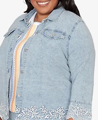 Alfred Dunner Plus Out of the Blue Floral Embroidered Scallop Trim Jacket