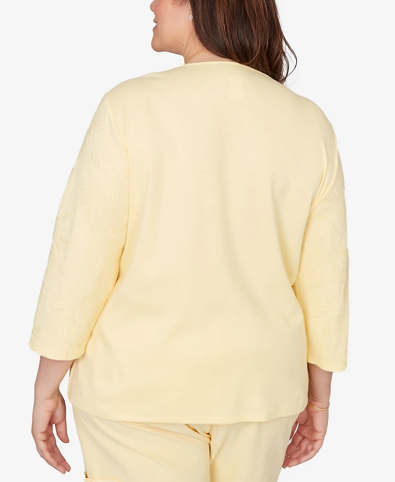 Alfred Dunner Plus Out of the Blue Floral Embroidered Sunshine Top