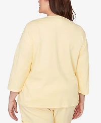 Alfred Dunner Plus Out of the Blue Floral Embroidered Sunshine Top