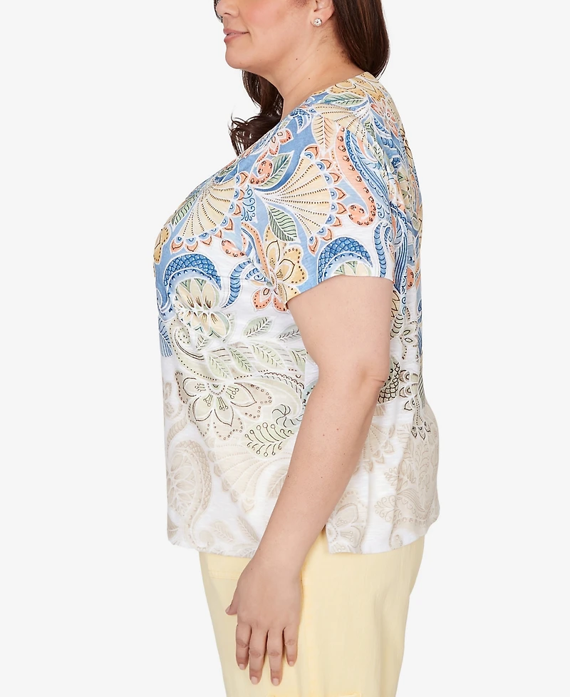 Alfred Dunner Plus Out of the Blue Ombre Paisley Short-Sleeve T-Shirt