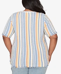 Alfred Dunner Plus Out of the Blue Textured Fringe Stripe T-Shirt