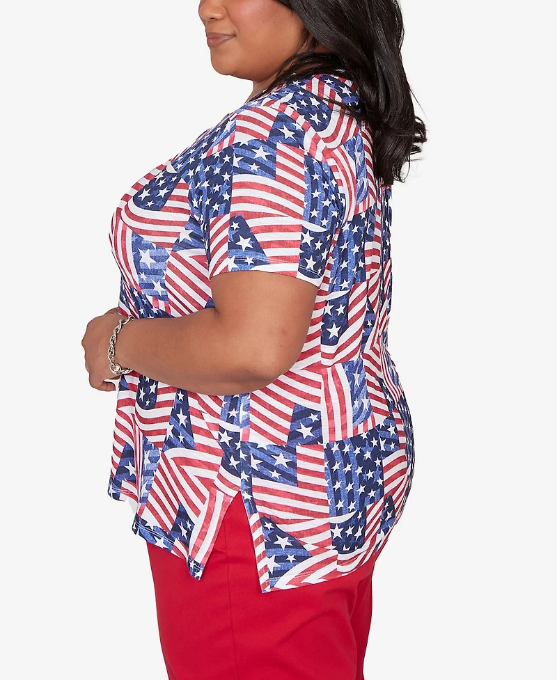 Alfred Dunner Plus Lady Liberty American Flag Patchwork T-Shirt