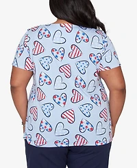 Alfred Dunner Plus Lady Liberty American Flag Hearts Printed T-Shirt