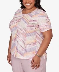 Alfred Dunner Plus Vintage Charm Chevron Geometric Crewneck T-Shirt