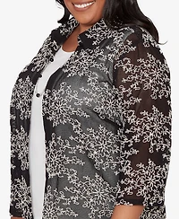 Alfred Dunner Plus Detail Driven Two One Mesh Soutache Top with Necklace