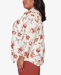 Alfred Dunner Plus Spice Market Paisley Floral Collared Two One Top with Necklace