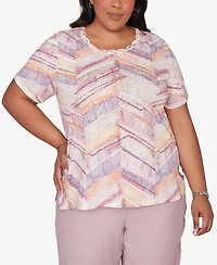 Alfred Dunner Plus Vintage Charm Chevron Geometric Crewneck T-Shirt