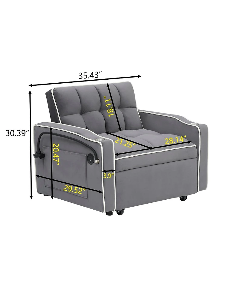 Streamdale Furniture Versatile Foldable Sofa Bed, 3 Lengths, Usb