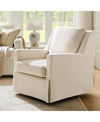 Hulala Home Lillie 30" W Farmhouse Slipcovered Down-blend Swivel Rocking Chair with Pillow Back