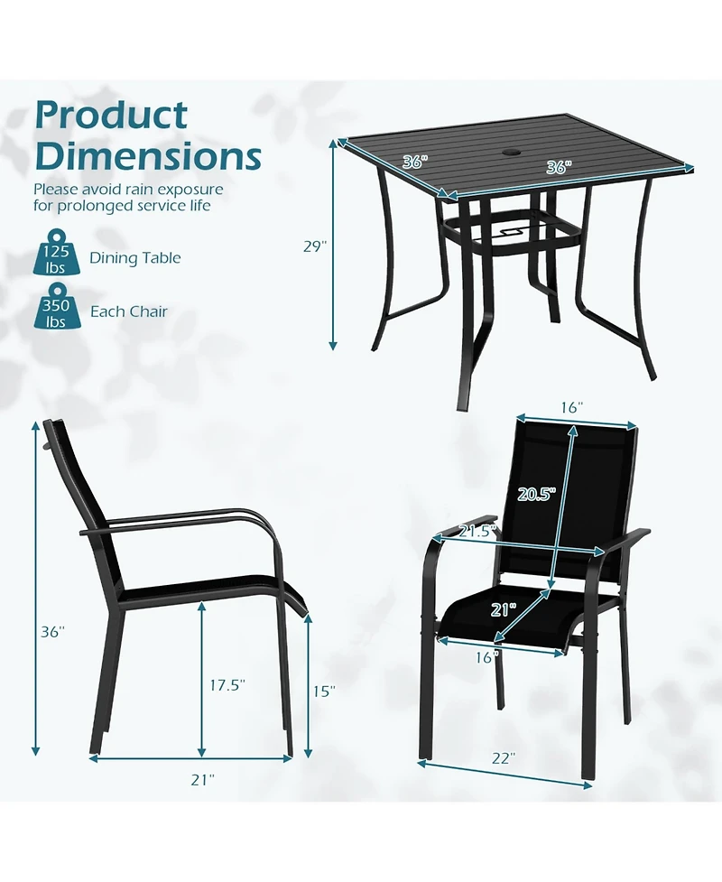 Slickblue 5 Piece Outdoor Dining Set with Stackable Chairs Square Table