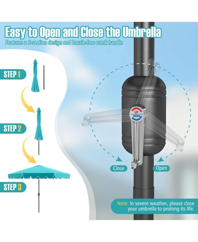 Gouun 10 ft Outdoor Market Umbrella with Crank Push-Button Tilt and Ruffled Edges