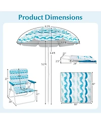 Gouun 4-Piece Beach Umbrella Set with Two Foldable Chairs Upf 50+ Canopy and Picnic Blanket