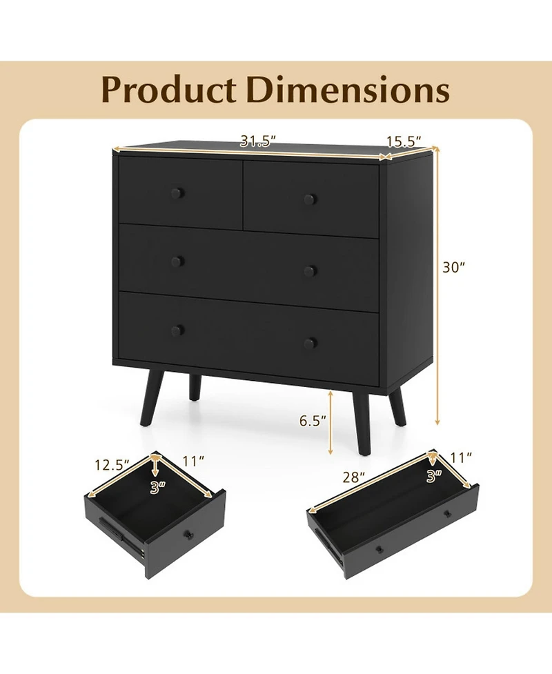 Gouun Wide 4-Drawer Wooden Dresser for Bedroom